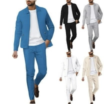 Zylanna Men's Tracksuit Outfit Sets, Elastic Waist 2 Piece Long Sleeve Turndown Collar Cardigan   Pants Sets for Men Blue