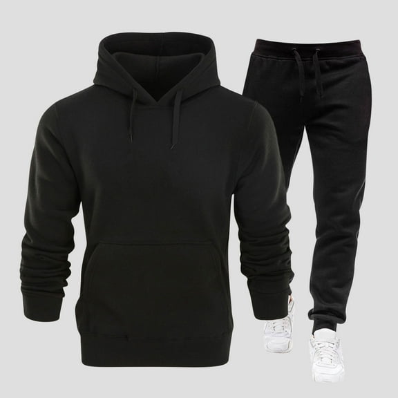 Zylanna Men's Tracksuit Outfit Sets, Hooded Elastic Waist Long Sleeve 2 Piece Sweatshirts Pants Sets for Men Black