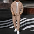 thumbnail image 1 of Zylanna Men's Tracksuit Outfit Sets, Long Sleeve Turndown Collar 2 Piece Elastic Waist Cardigan + Pants Sets for Men Khaki, 1 of 4