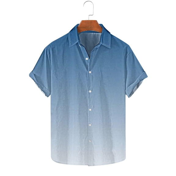 Zylanna Men's Turndown Collar Shirts, Breathable Summer Button Down Gradient Color Short Sleeve Casual Trouses for Men Navy Size L