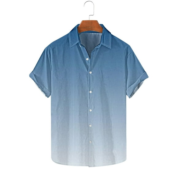 Zylanna Men's Turndown Collar Shirts, Button Down Gradient Color Summer Short Sleeve Breathable Casual Trouses for Men Navy Size M
