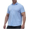 thumbnail image 1 of Zylanna Men's Turndown Collar Shirts, Button Down Summer Solid Color Short Sleeve Casual Cardigan Trouses for Men Light Blue Size 4XL, 1 of 5