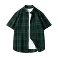 thumbnail image 1 of Zylanna Men's Turndown Collar Shirts Cardigan, Button Down Plaid Breathable Short Sleeve Summer Casual Trouses for Men Green Size L, 1 of 7