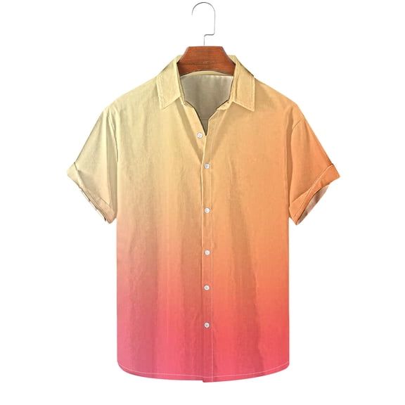Zylanna Men's Turndown Collar Shirts, Short Sleeve Breathable Gradient Color Button Down Summer Casual Trouses for Men Watermelon Red Size XL
