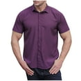 thumbnail image 1 of Zylanna Men's Turndown Collar Shirts, Short Sleeve Summer Solid Color Button Down Casual Cardigan Trouses for Men Purple Size 4XL, 1 of 5