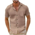 thumbnail image 1 of Zylanna Men's Turndown Collar Shirts, Solid Color Summer Button Down Short Sleeve Breathable Casual Trouses for Men Khaki Size 2XL, 1 of 5