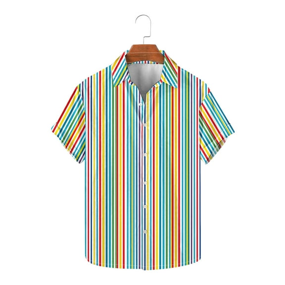 Zylanna Men's Turndown Collar Shirts, Summer Breathable Button Down Short Sleeve Stripe Casual Trouses for Men Multicolor Size L