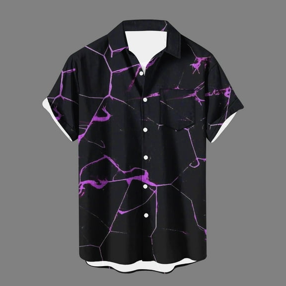 Zylanna Men's Turndown Collar Shirts, Summer Button Down Hawaiian Vacation Short Sleeve Casual Cardigan Trouses for Men Purple Size 3XL