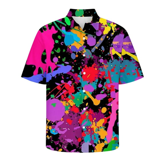 Zylanna Men's Turndown Collar Shirts, Summer Short Sleeve Button Down Hawaiian Vacation Casual Cardigan Trouses for Men Multicolor Size S