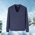 thumbnail image 1 of Zylanna Men's V-Neck Sweater, Homewear Pullover Loose Soft & Warm Long Sleeve Casual Knit Tops for Men Dark Blue, 1 of 4