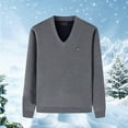 thumbnail image 1 of Zylanna Men's V-Neck Sweater, Long Sleeve Homewear Pullover Loose Soft & Warm Casual Knit Tops for Men Gray, 1 of 9