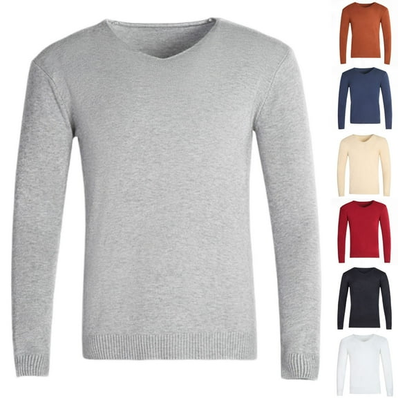 Zylanna Men's V-Neck Sweater, Soft & Warm Homewear Pullover Loose Long Sleeve Casual Knit Tops for Men Gray