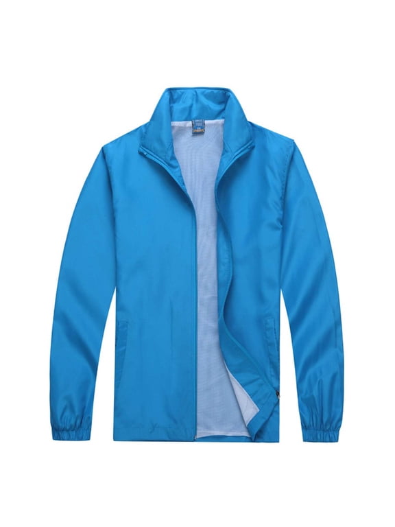 Men's Waterproof Windbreaker Bomber, Full Zip Thin Lightweight Multi Pockets Outdoor Sport Hiking Jackets for Man Sky Blue Size XL