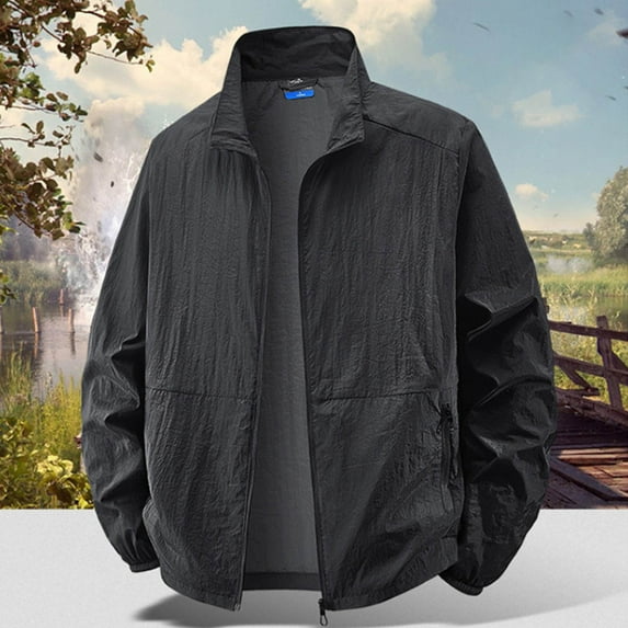 Zylanna Men's Waterproof Windbreaker Bomber, Full Zip Thin Lightweight Outdoor Sport Multi Pockets Hiking Jackets for Man Black Size 3XL