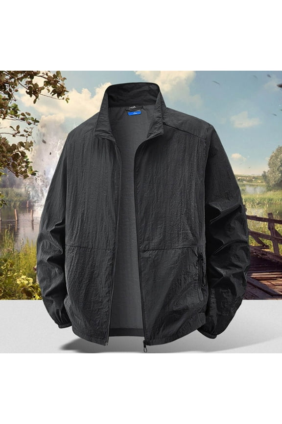 Men's Waterproof Windbreaker Bomber, Full Zip Thin Lightweight Outdoor Sport Multi Pockets Hiking Jackets for Man Black Size 3XL