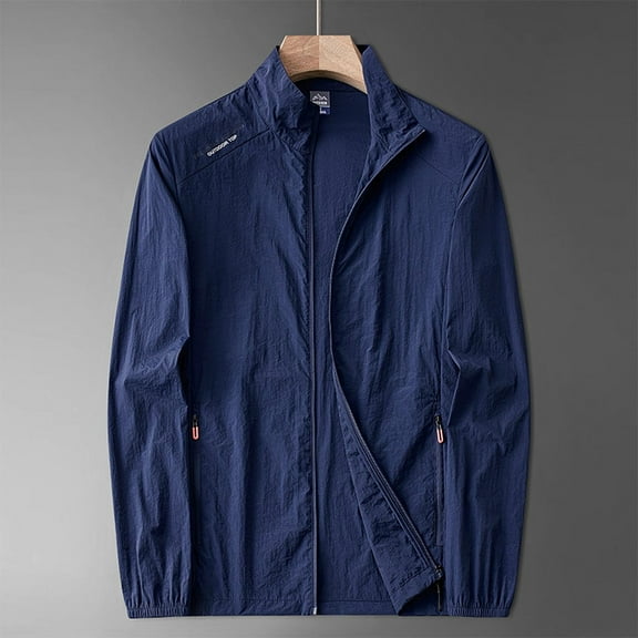 Zylanna Men's Waterproof Windbreaker Bomber, Full Zip Thin Lightweight Outdoor Sport Multi Pockets Hiking Jackets for Man Dark Blue Size 3XL