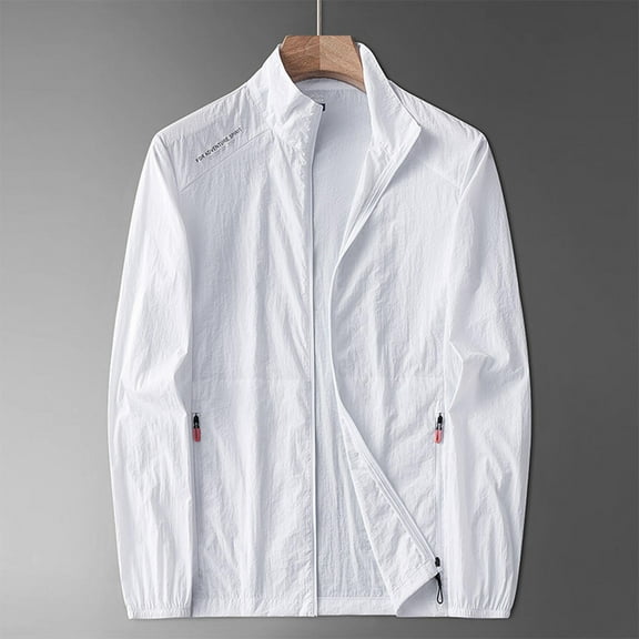 Zylanna Men's Waterproof Windbreaker Bomber, Full Zip Thin Lightweight Outdoor Sport Multi Pockets Hiking Jackets for Man White Size 5XL