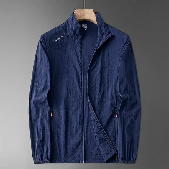 Zylanna Men's Waterproof Windbreaker Bomber, Full Zip Thin Outdoor Sport Lightweight Multi Pockets Hiking Jackets for Man Dark Blue Size XL