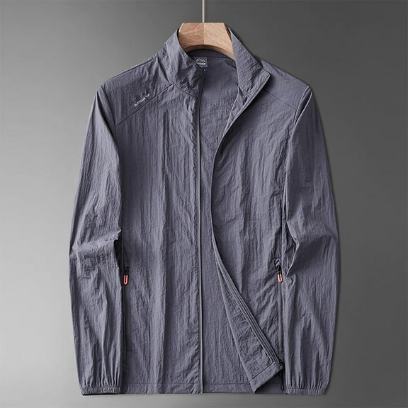 Zylanna Men's Waterproof Windbreaker Bomber, Lightweight Full Zip Thin Outdoor Sport Multi Pockets Hiking Jackets for Man Dark Gray Size 5XL