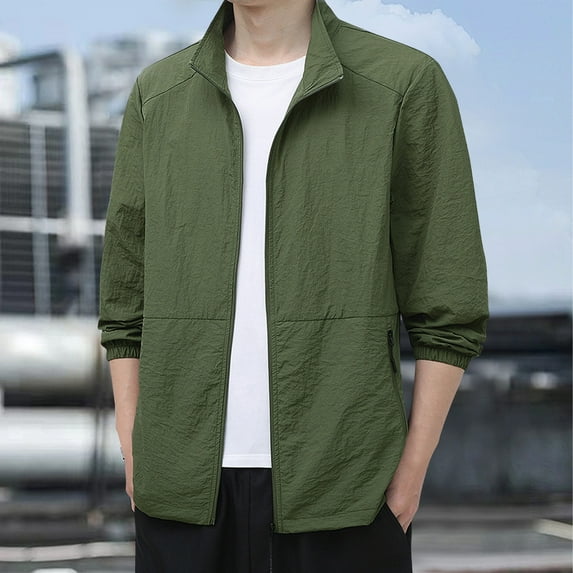 Zylanna Men's Waterproof Windbreaker Bomber, Lightweight Outdoor Sport Full Zip Thin Multi Pockets Hiking Jackets for Man Army Green Size L