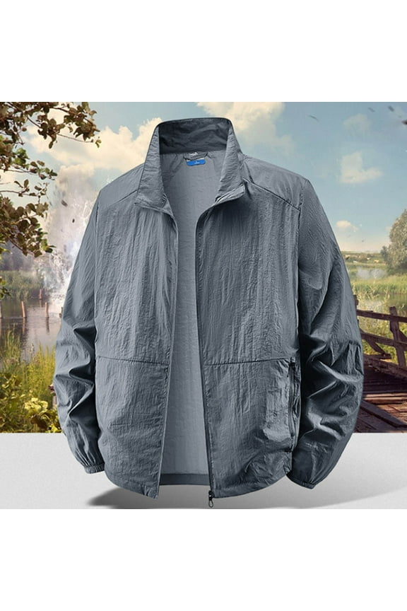 Men's Waterproof Windbreaker Bomber, Lightweight Outdoor Sport Full Zip Thin Multi Pockets Hiking Jackets for Man Dark Gray Size XL