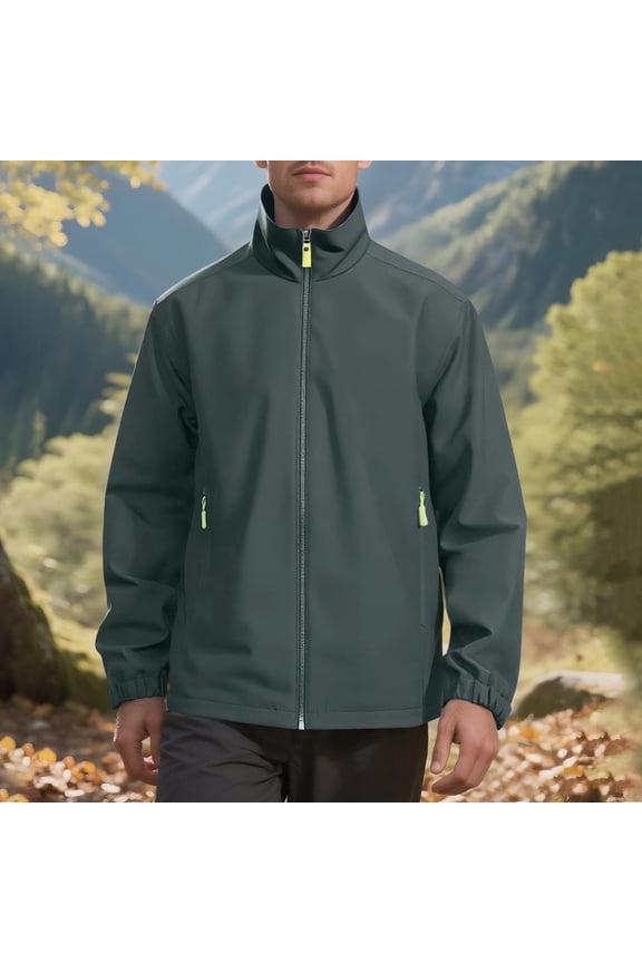 Men's Waterproof Windbreaker Bomber, Outdoor Sport Full Zip Thin Lightweight Multi Pockets Hiking Jackets for Man Gray Size M