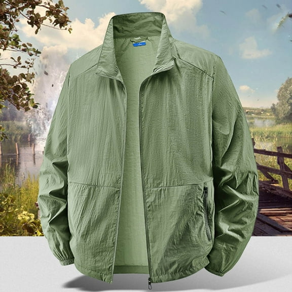 Zylanna Men's Waterproof Windbreaker Bomber, Outdoor Sport Full Zip Thin Multi Pockets Lightweight Hiking Jackets for Man Army Green Size XL