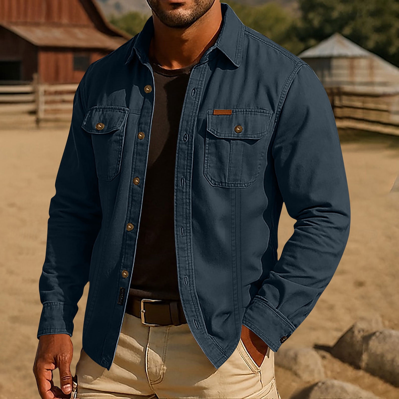 Zylanna Men's Western Cowboy Shirts, Turn Down Collar Vintage