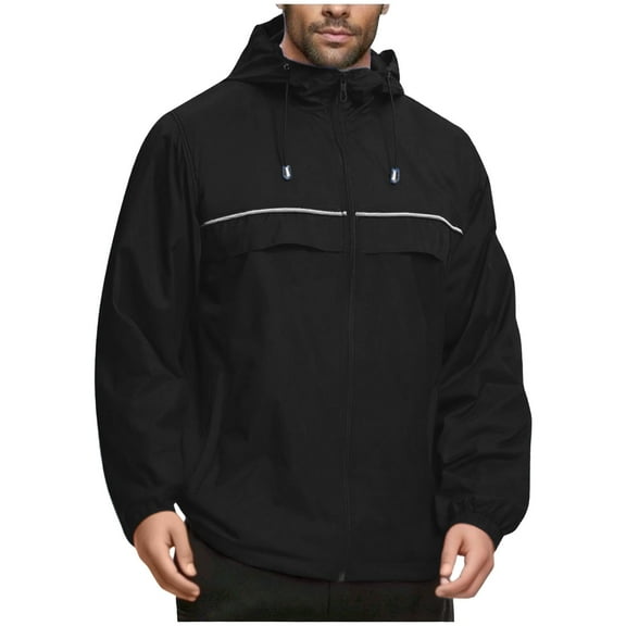 Zylanna Men's Windbreaker Jackets with Hood, Waterproof Rain Coat Full Zip Multi-Pockets Outdoor Coats for Hiking Travel Black