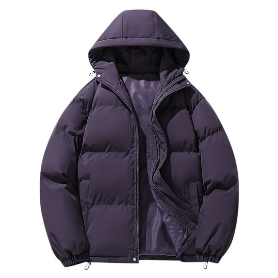 Zylanna Men's Winter Parkas Jackets, Windproof Hooded Loose Casual Long Sleeve Warm Coats for Men Purple