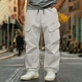 thumbnail image 1 of Zylanna Men's and Big Men's Cargo Pants, Loose Fit Solid Color Elastic Waist Multi-Pockets Outerwear Trousers White, 1 of 9