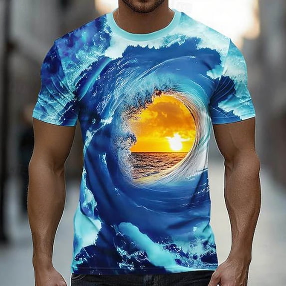 Zylanna Mens & Big Mens Fashion T-Shirts, Crew Neck Daily Nature 3D Print Short Sleeve Funny Graphic Tees Tops Multicolor