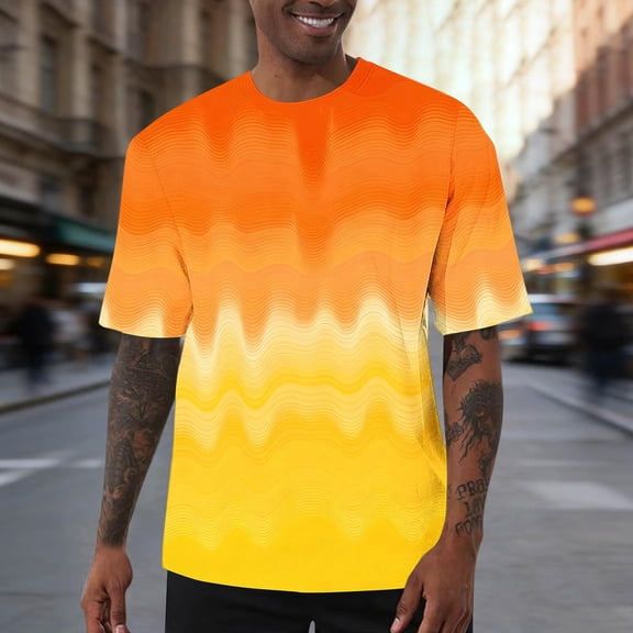 Zylanna Mens & Big Mens Fashion T-Shirts, Daily Crew Neck Short Sleeve Gradient Color Funny Graphic Tees Tops Yellow