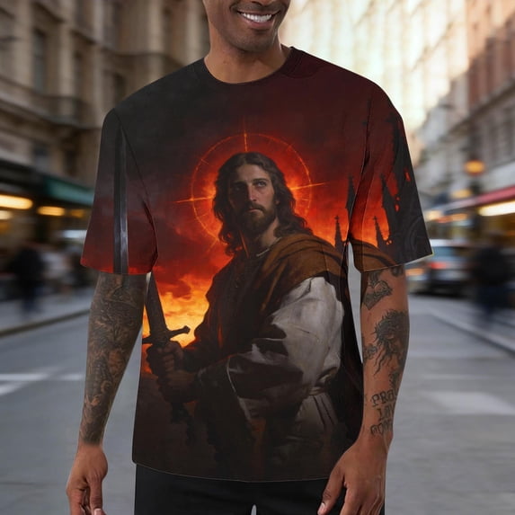 Zylanna Mens & Big Mens Fashion T-Shirts, Short Sleeve Daily Crew Neck Jesus 3D Print Funny Graphic Tees Tops Black