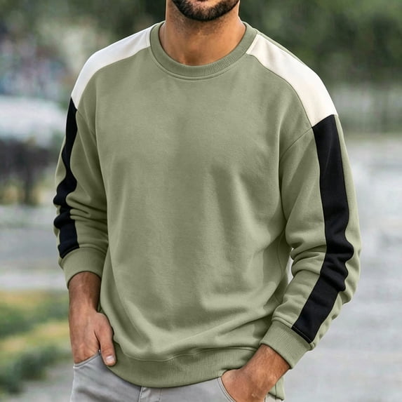 Zylanna Mens Color Block Sweatshirt, Relaxed Fit Crewneck Casual Long Sleeve Color Block Pullover Daily Street Tops for Men Green
