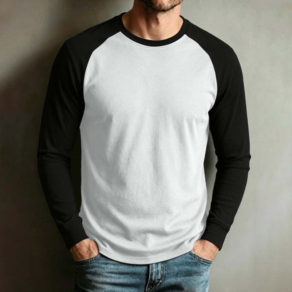 Zylanna Mens Raglan Long Sleeve Tees, Raglan Sleeve Crewneck Classic Stretchy Regular Fit Casual Layering Shirts for Men White