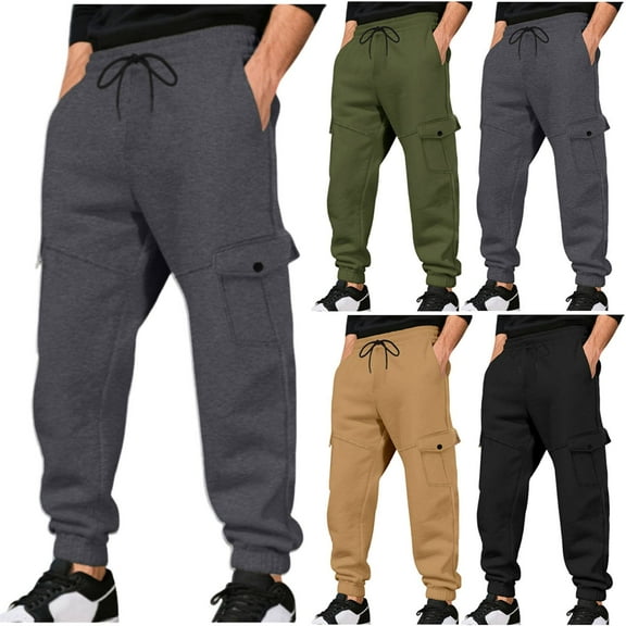 Zylanna Mens Sweatpants with Multi-Pockets, Casual Elastic Waist Baggy Drawstring Joggers for Men Dark Gray Size 2XL