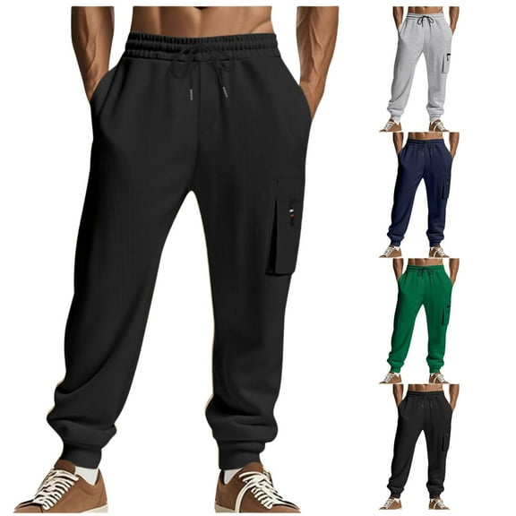 Zylanna Mens Sweatpants with Multi-Pockets, Casual Zipper Baggy Elastic Waist Joggers for Men Black Size XL