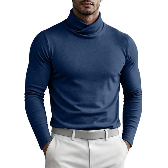 Zylanna Mens Turtleneck Base Shirts, Layering Cross Neck Slim Fit Long Sleeve Solid Basic Daily Tops for Sports Blue