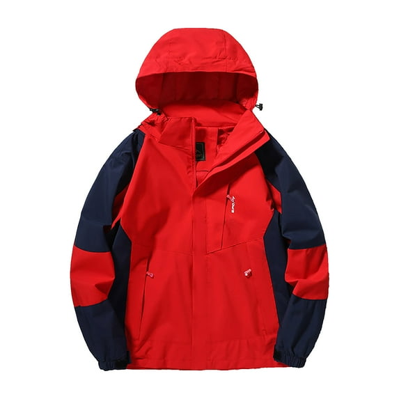 Zylanna Mens Waterproof Windbreaker Jackets, Multi-Pockets Zip up Lightweight with Hood Raincoat for Outdoor Red Size M