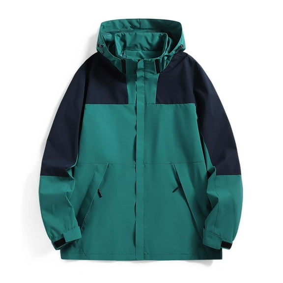 Zylanna Mens Waterproof Windbreaker Jackets, with Removable Hood Zip up Multi-Pockets Lightweight Raincoat for Outdoor Green Size 3XL