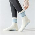 thumbnail image 1 of Zylanna Women's Crew Socks, Non‑Slip Grips Striped 100% Cotton Scalloped Cuff Stretchy Ribbed Breathable Mid Calf Socks for Yoga Daily Wear Light Blue, 1 of 7