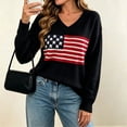 thumbnail image 1 of Zylanna Women's Knit Pullover, Long Sleeve V Neck American Flag Jacquard Warm Loose Fit Casual Sweater for Daily Wear Black, 1 of 7