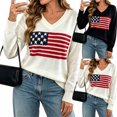 thumbnail image 1 of Zylanna Women's Knit Pullover, Warm V Neck American Flag Jacquard Long Sleeve Loose Fit Casual Sweater for Daily Wear White, 1 of 6
