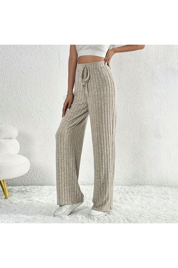 Women's Pants with Pockets, Fleece Lined Elastic Waist Baggy Printed Winter Pants for Women Gray