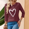 thumbnail image 1 of Zylanna Women's Pullover Sweaters, Crew Neck 3/4 Sleeve Ribbed Knit Heart Print Loose Tops for Women Wine, 1 of 7