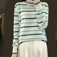 thumbnail image 1 of Zylanna Women's Pullover Sweaters, Crew Neck Long Sleeve Striped Knitted Casual Tops for Women Green, 1 of 3