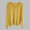 thumbnail image 1 of Zylanna Women's Pullover Sweaters, Fashionable V-Neck Long Sleeve Solid Color Casual Tops for Women Yellow, 1 of 4