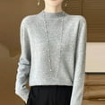 thumbnail image 1 of Zylanna Women's Pullover Sweaters, Knitted Solid Color High Neck Long Sleeve Loose Tops for Women Gray, 1 of 3