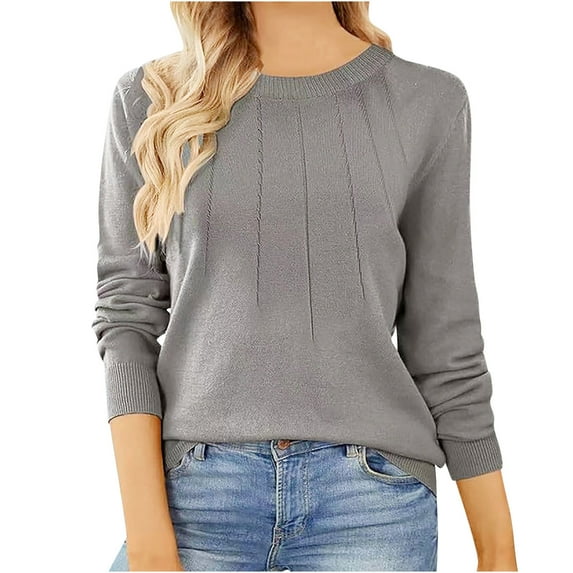 Zylanna Women's Pullover Sweaters, Long Sleeve Fashionable Crew Neck Solid Color Loose Tops for Women Gray